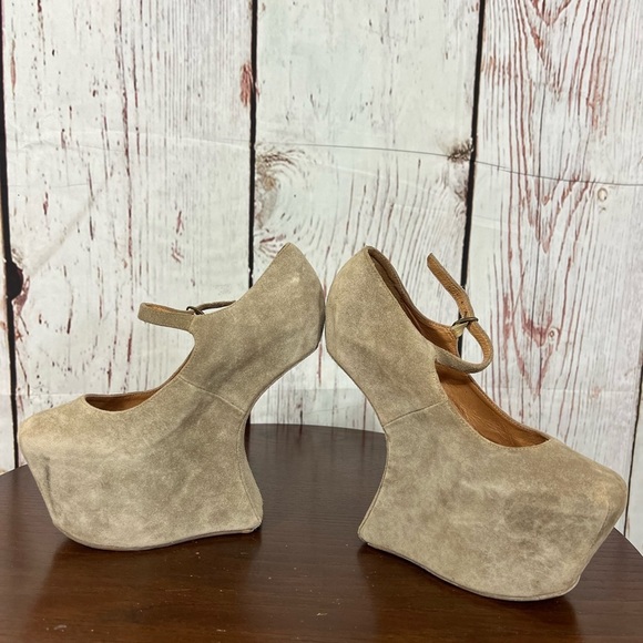 JEFFREY CAMPBELL NIGHT WALK Women's Tan Suede heelless Platform Shoessize 7 GUC - Picture 8 of 11